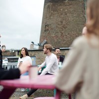 students enjoying coffee at binary hub